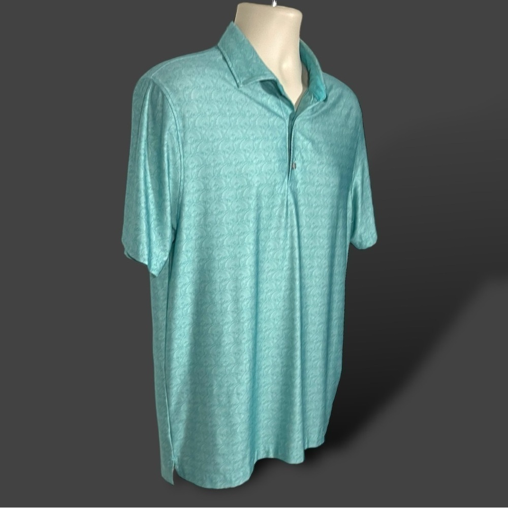 Hickey Freeman Men's Short Sleeve  Green Stretch Gold Polo Shirt Sz Medium